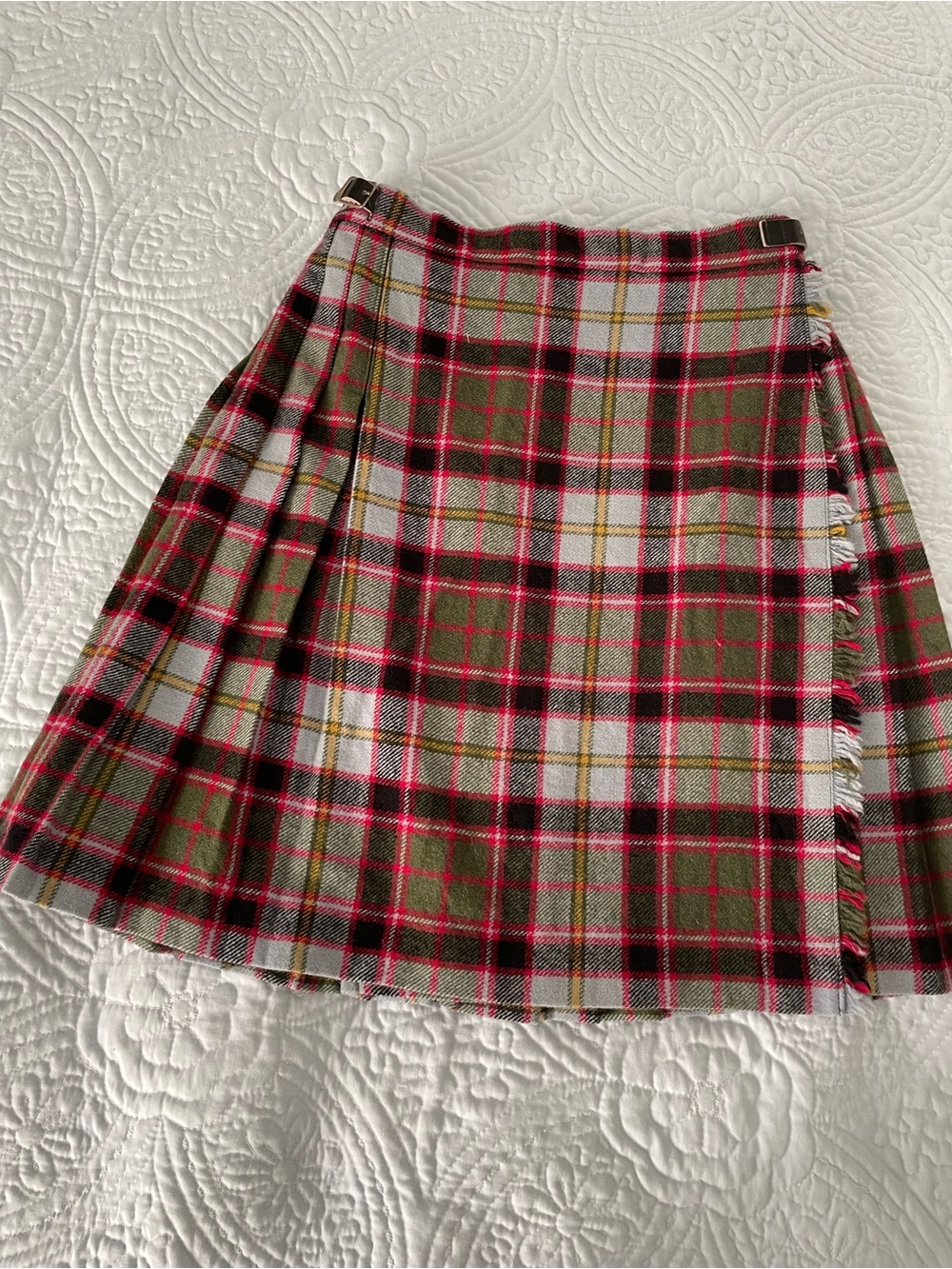 Vintage Tartan Pleated Circle Skirt in Olive & Pink
